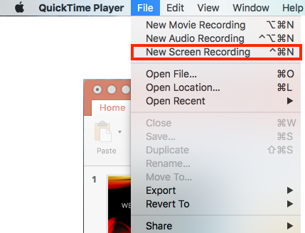Image of QuicktTime File menu